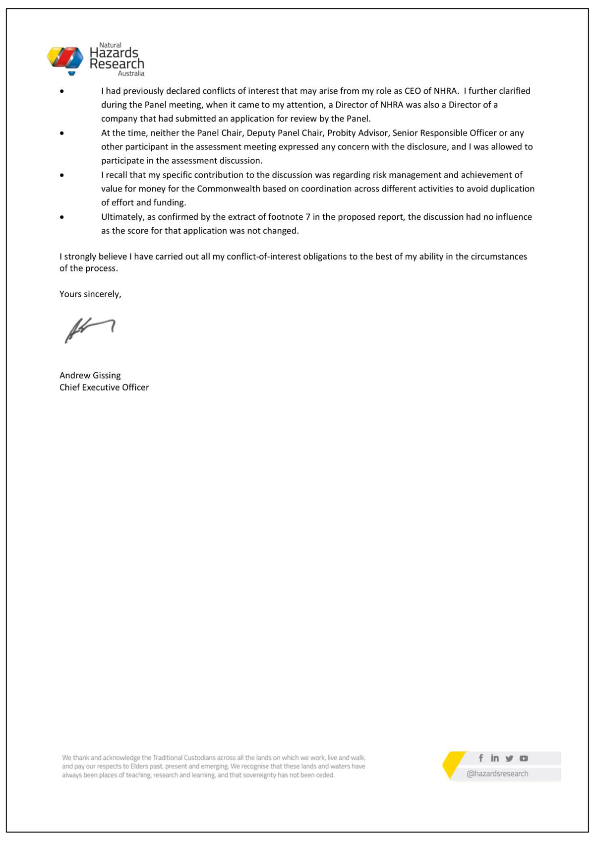 Page three of the response from NHRA. A summary of the response can be found in the summary and recommendations chapter.