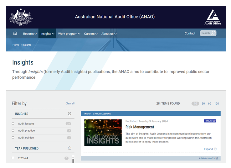 Screenshot of the ANAO Insights web page.