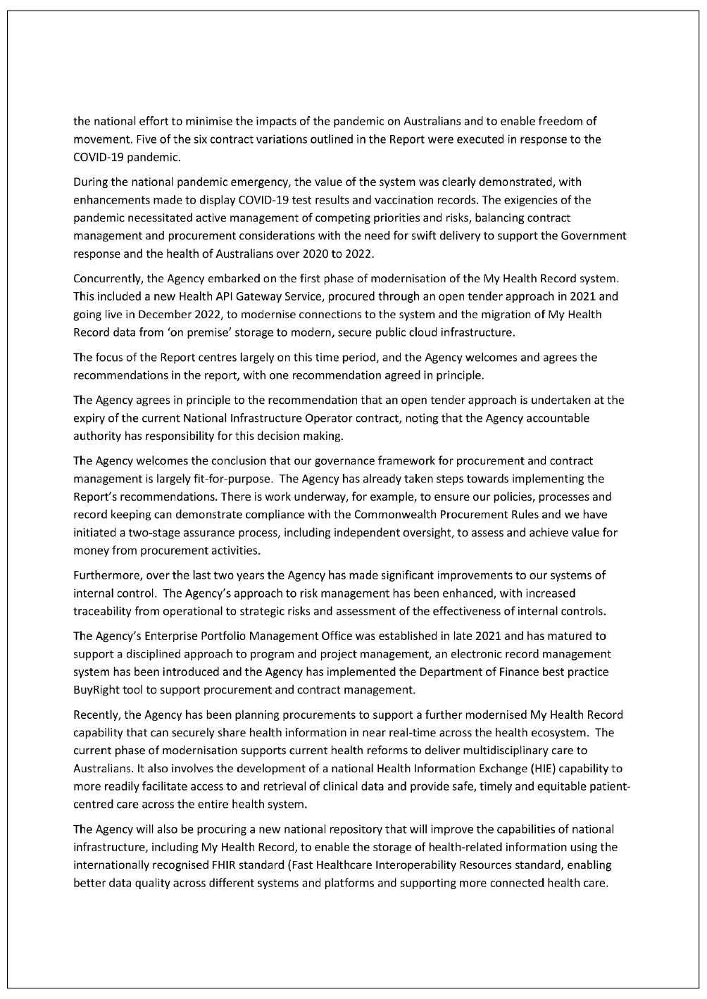 Page two of the response from the ADHA. A summary of the response can be found in the summary and recommendations chapter.