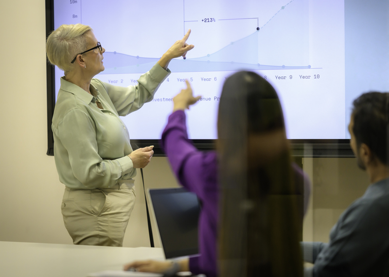 Businesswoman giving presentation.