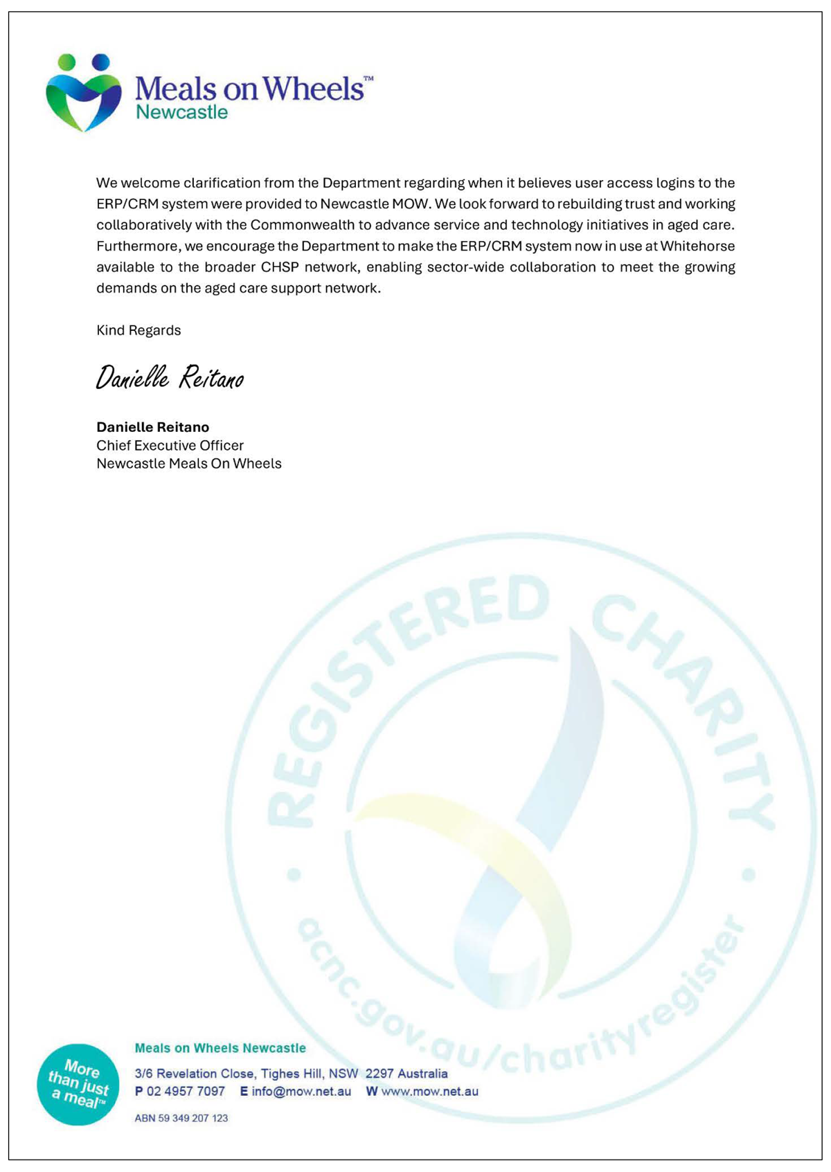 Page three of the response from Meals on Wheels. A summary of the response can be found in the summary and recommendations chapter.
