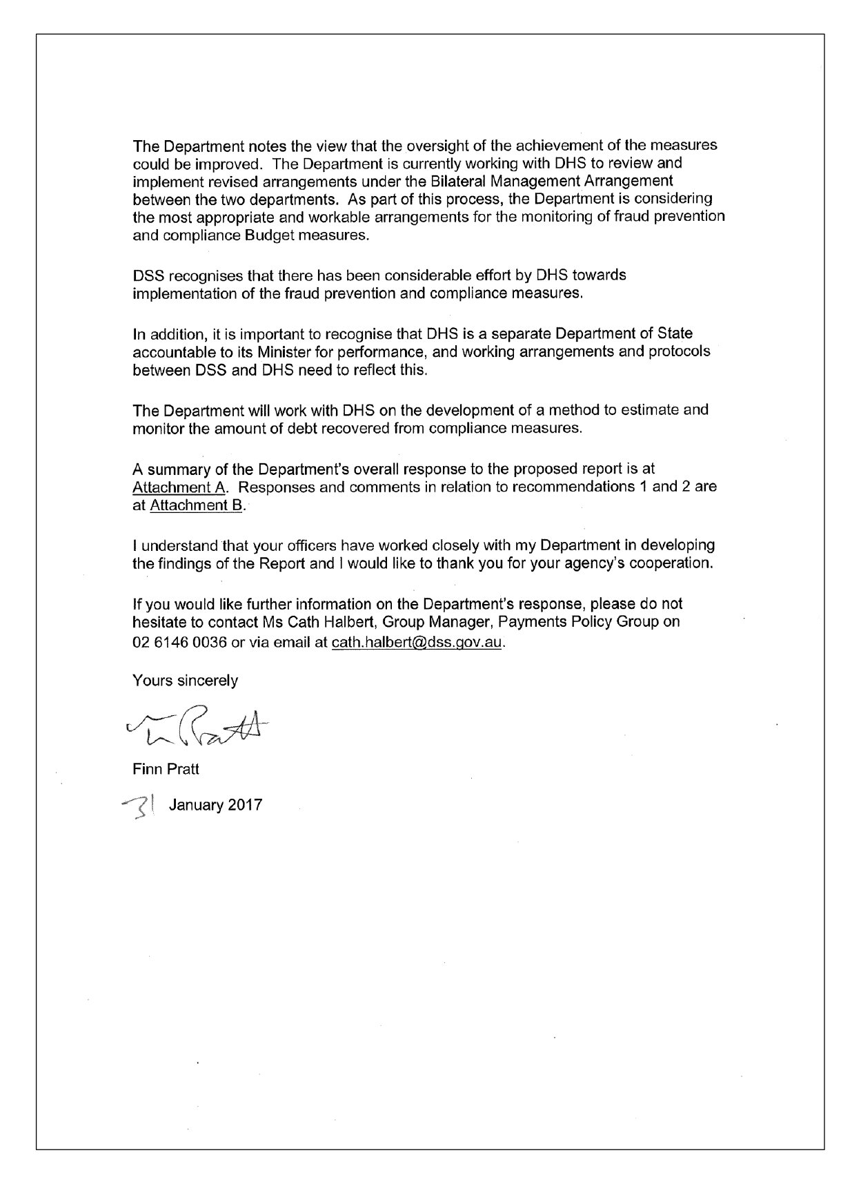 Department of Social Services response letter page 2