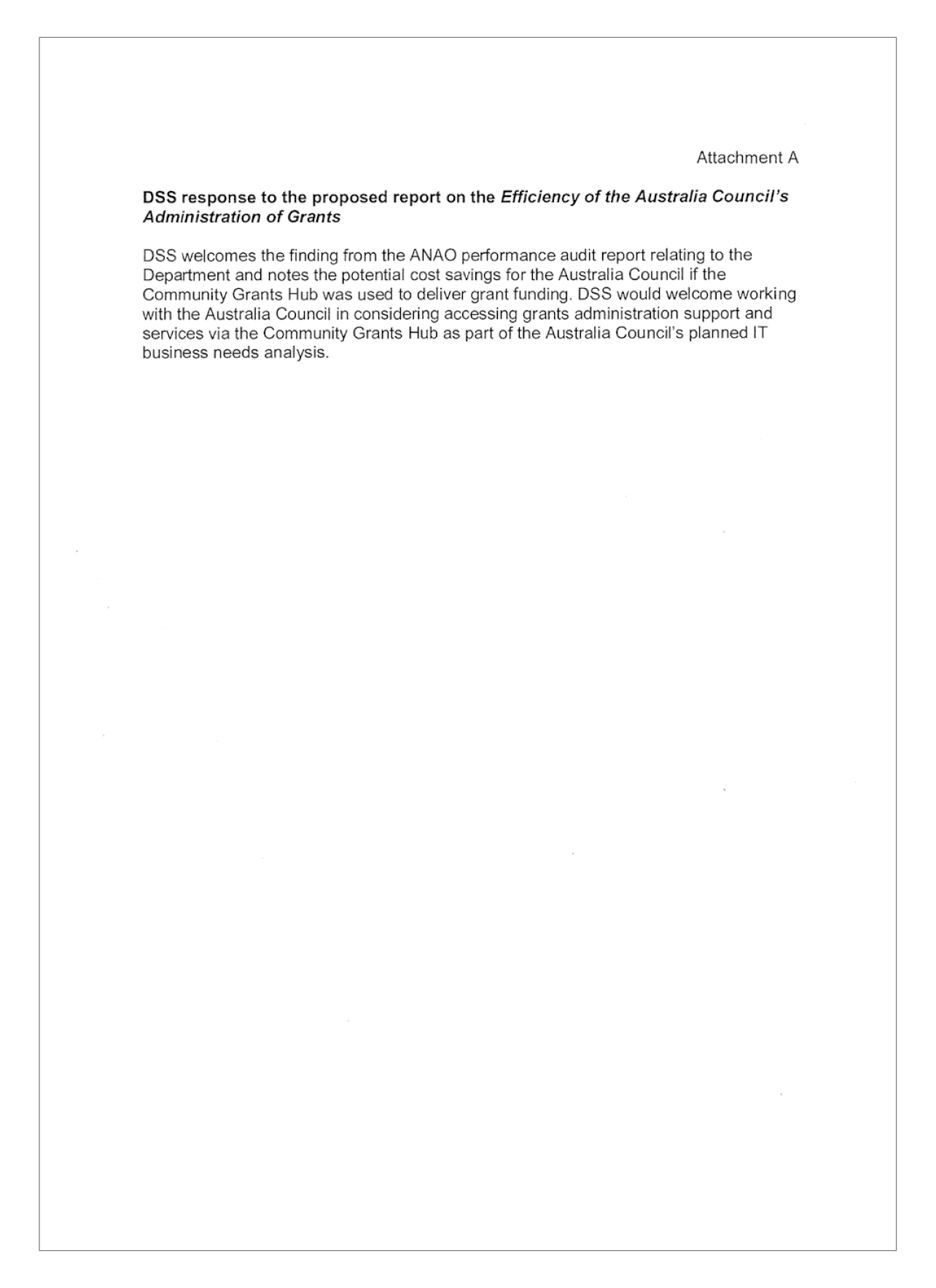 Attachment A - Response letter, Department of Social Services