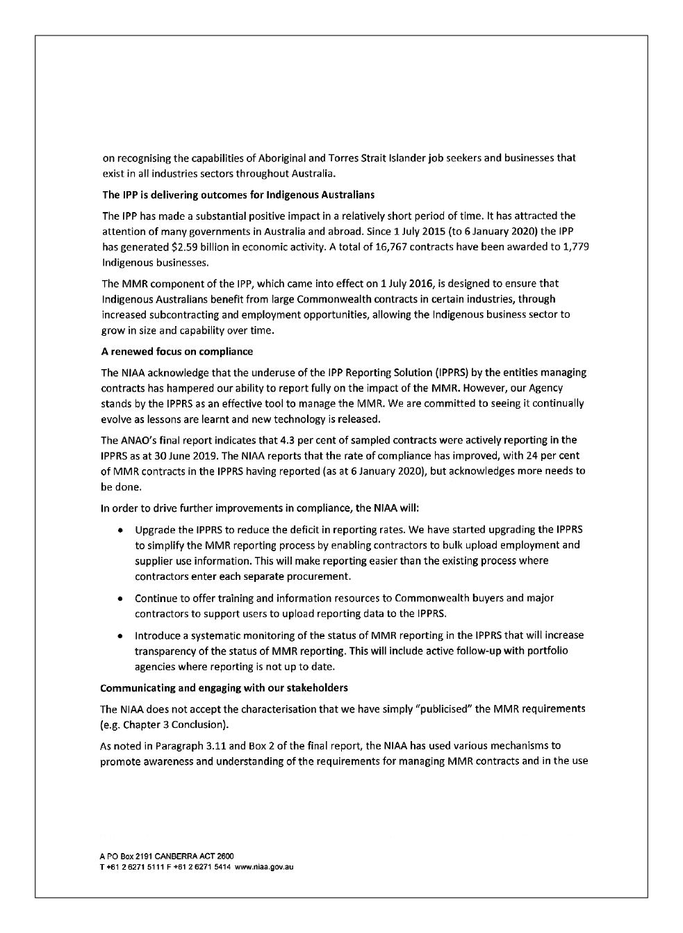 National Indigenous Australians Agency - letter of response, page 2 of 4