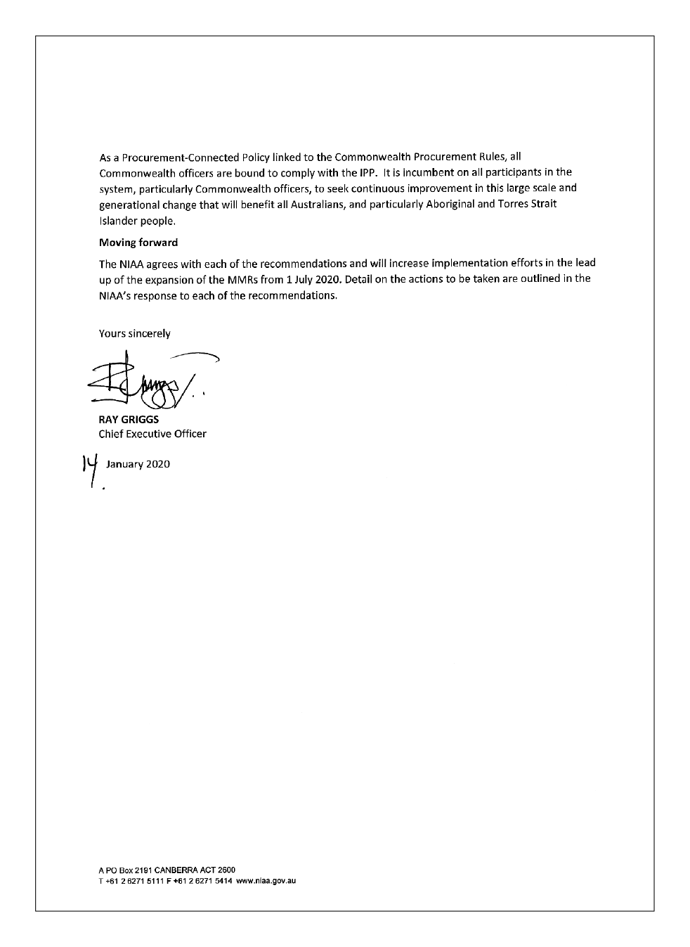 National Indigenous Australians Agency - letter of response, page 4 of 4