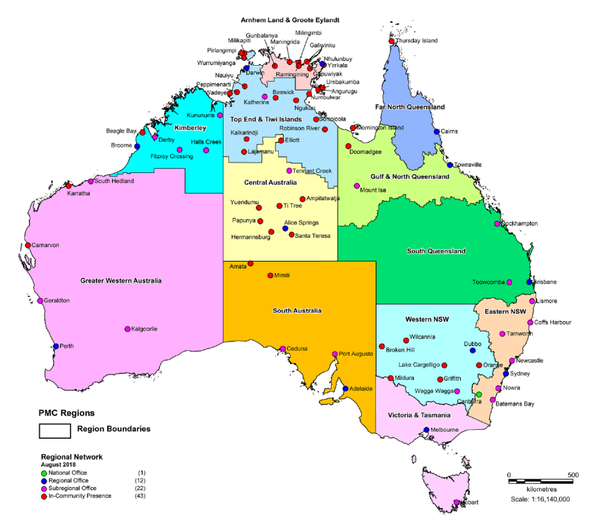 A map of Australia showing the boundaries of the 12 regions in the Network.