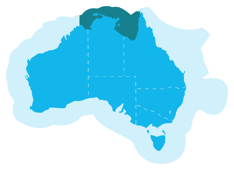 The geographical location of the Northern Prawn Fishery Map.