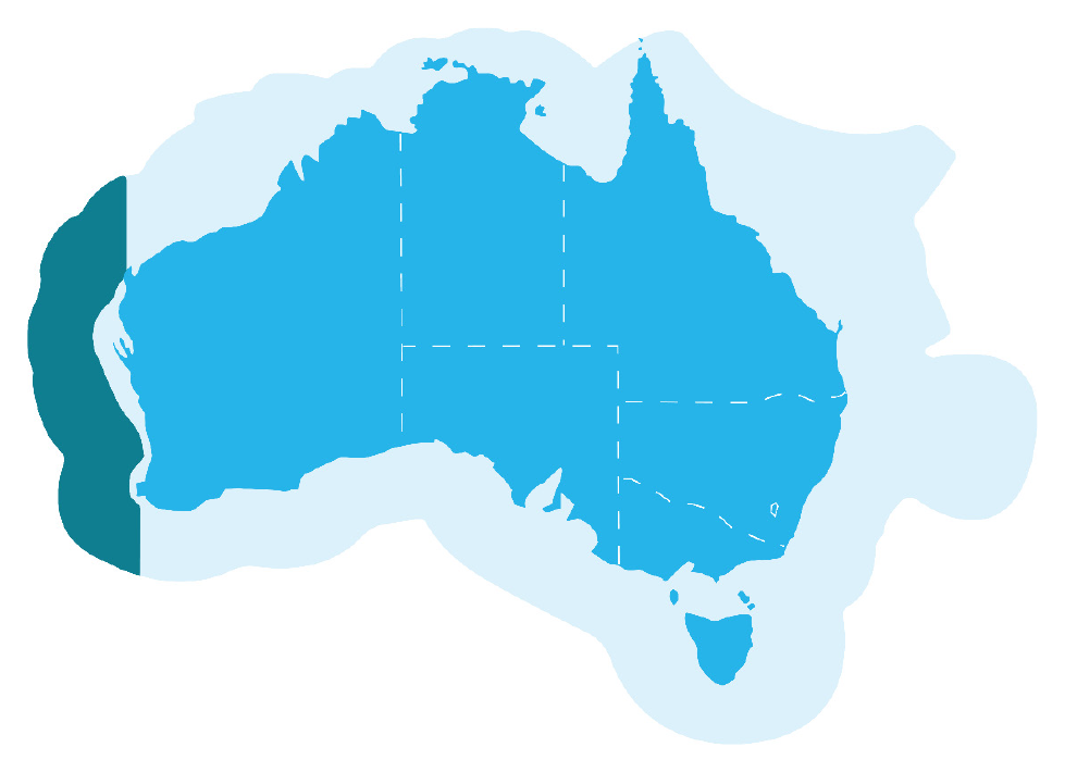 The geographical location of the Western Deepwater Trawl Fishery Map.