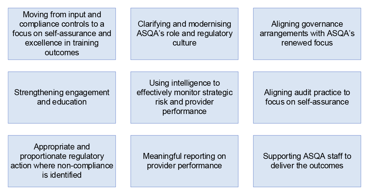 Shows the nine recommendation theme areas of the Rapid Review. These are described in full at Appendix 3. 