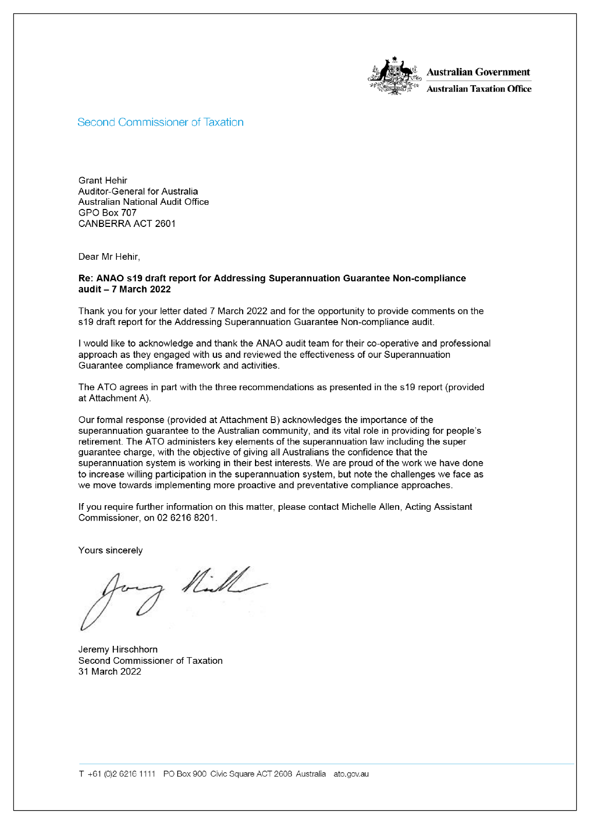 The response from the Australian Taxation Office. You can view a summary of the response in the summary and recommendations chapter of this report. 