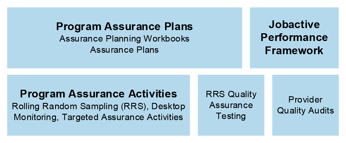 This graphic shows assurance activities and sub-components of these activities under the Assurance Strategy and Assurance Framework.