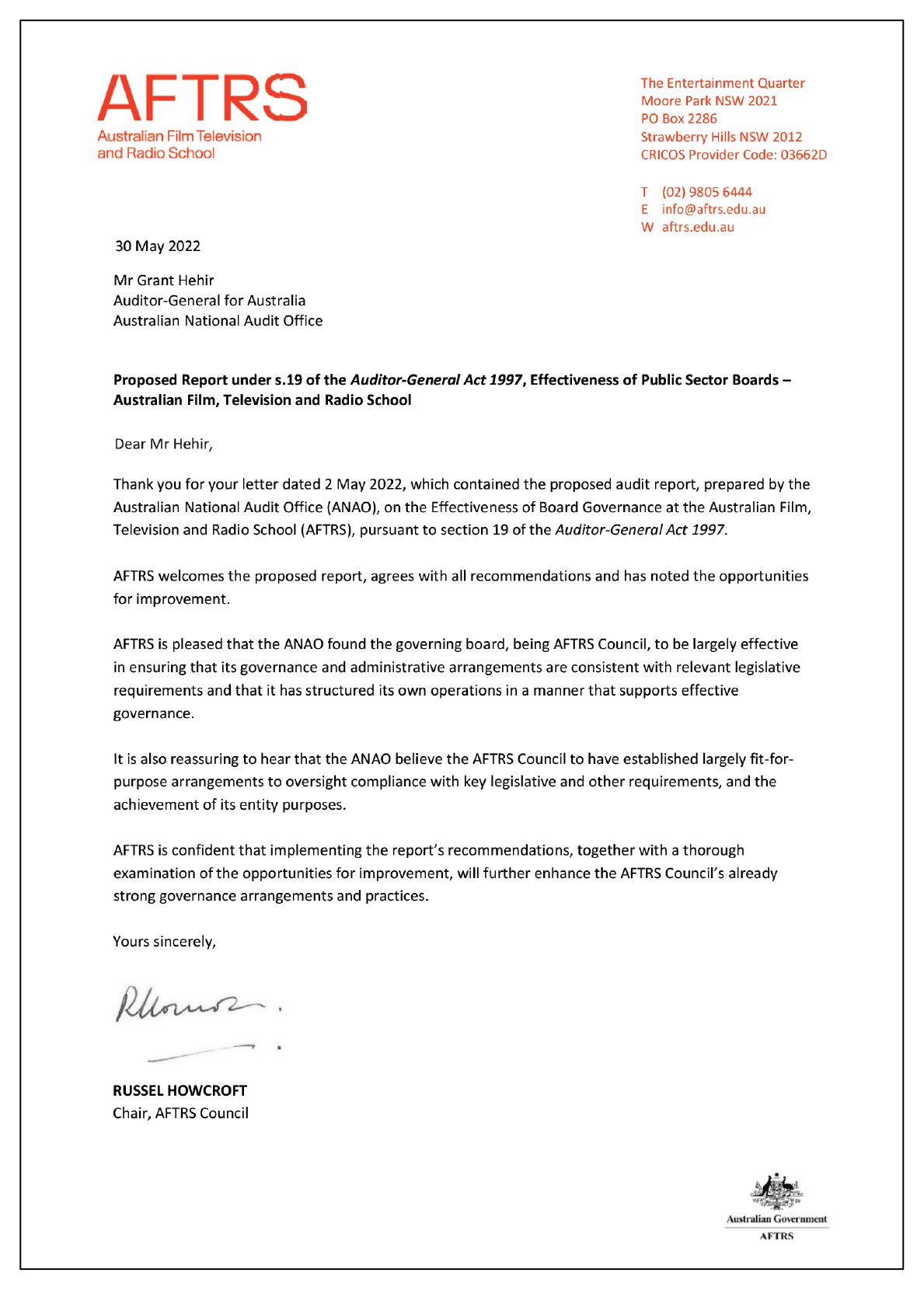 Response from the Australian Film Television and Radio School Council. You can find a summary of this response in the summary and recommendations chapter of this report. 