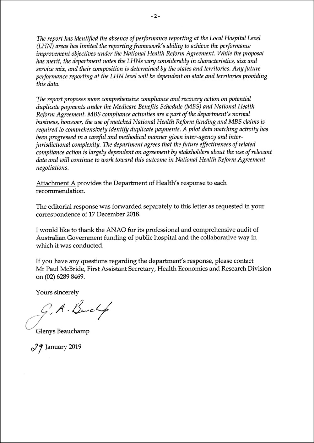 Department of Health response page 2