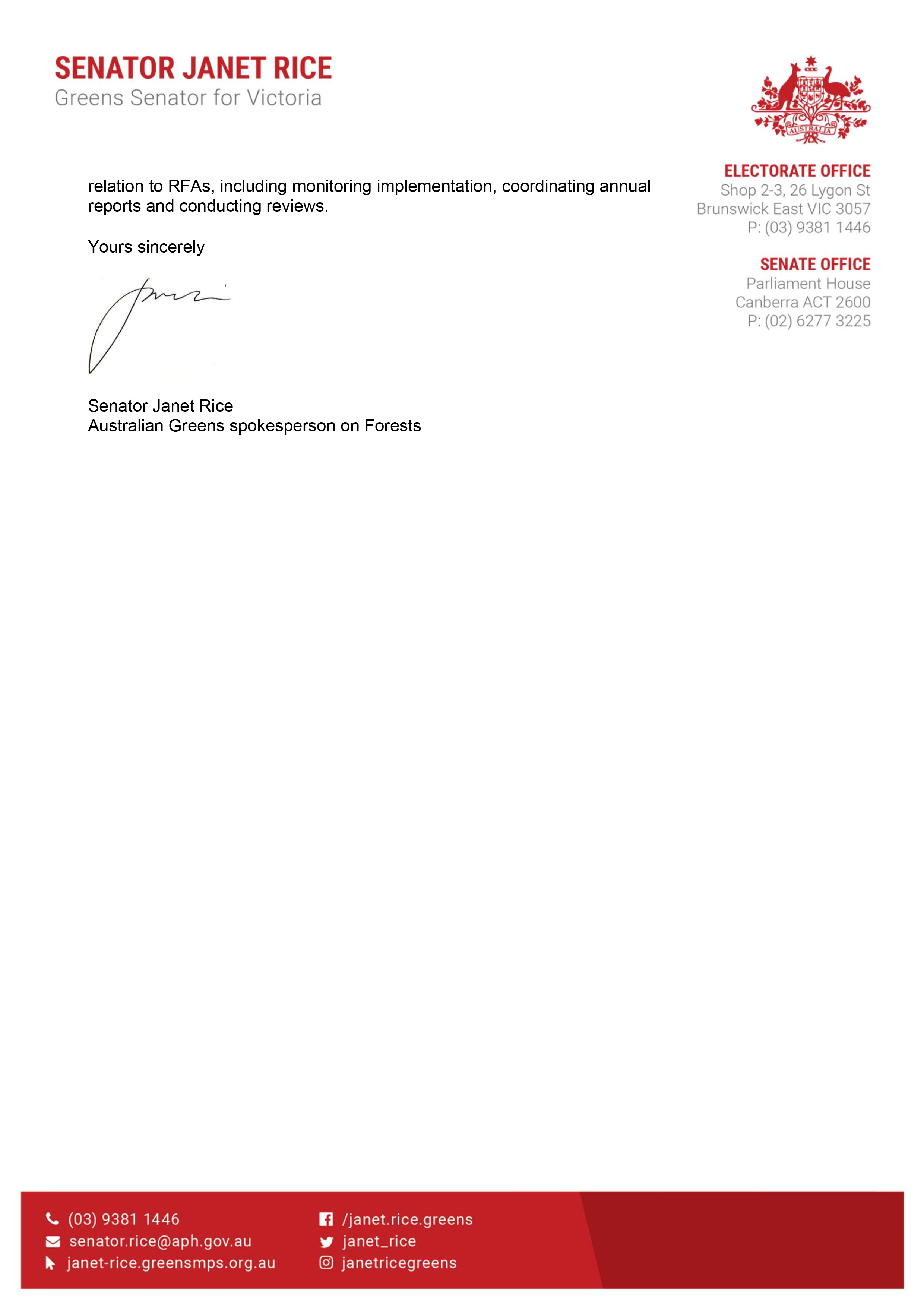 Page 2 of the correspondence from Senator Janet Rice. You can find a transcript of this correspondence on this page. 